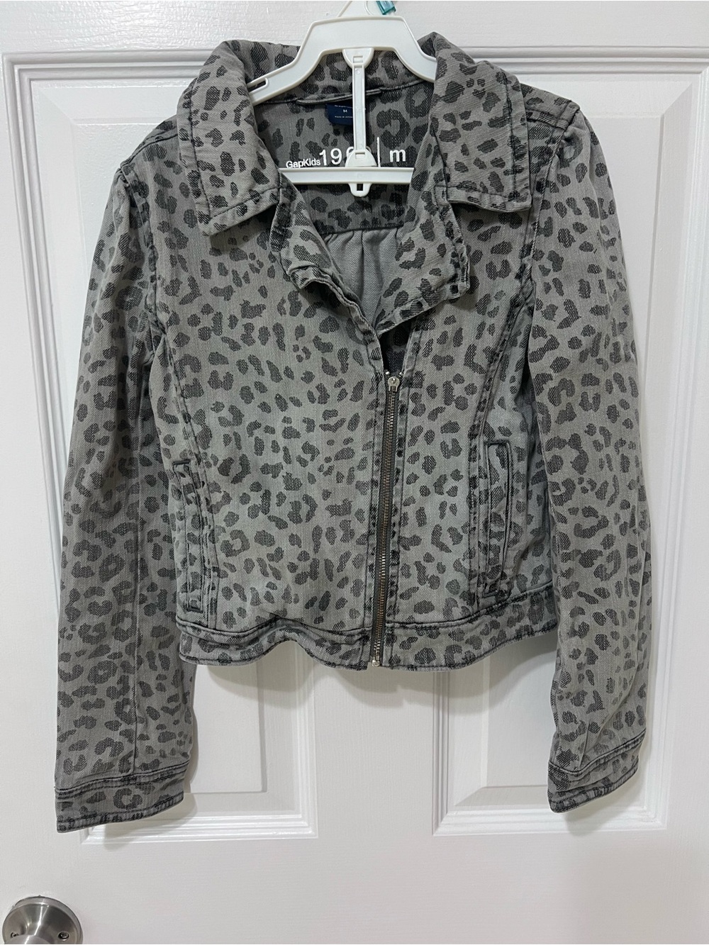 Gap Kids Gray Leopard Print Zip Front Denim Jacket
